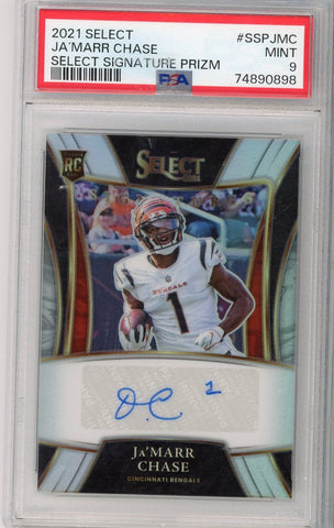 JA'MARR CHASE - 2021 Football Select Silver Rookie Auto PSA 9