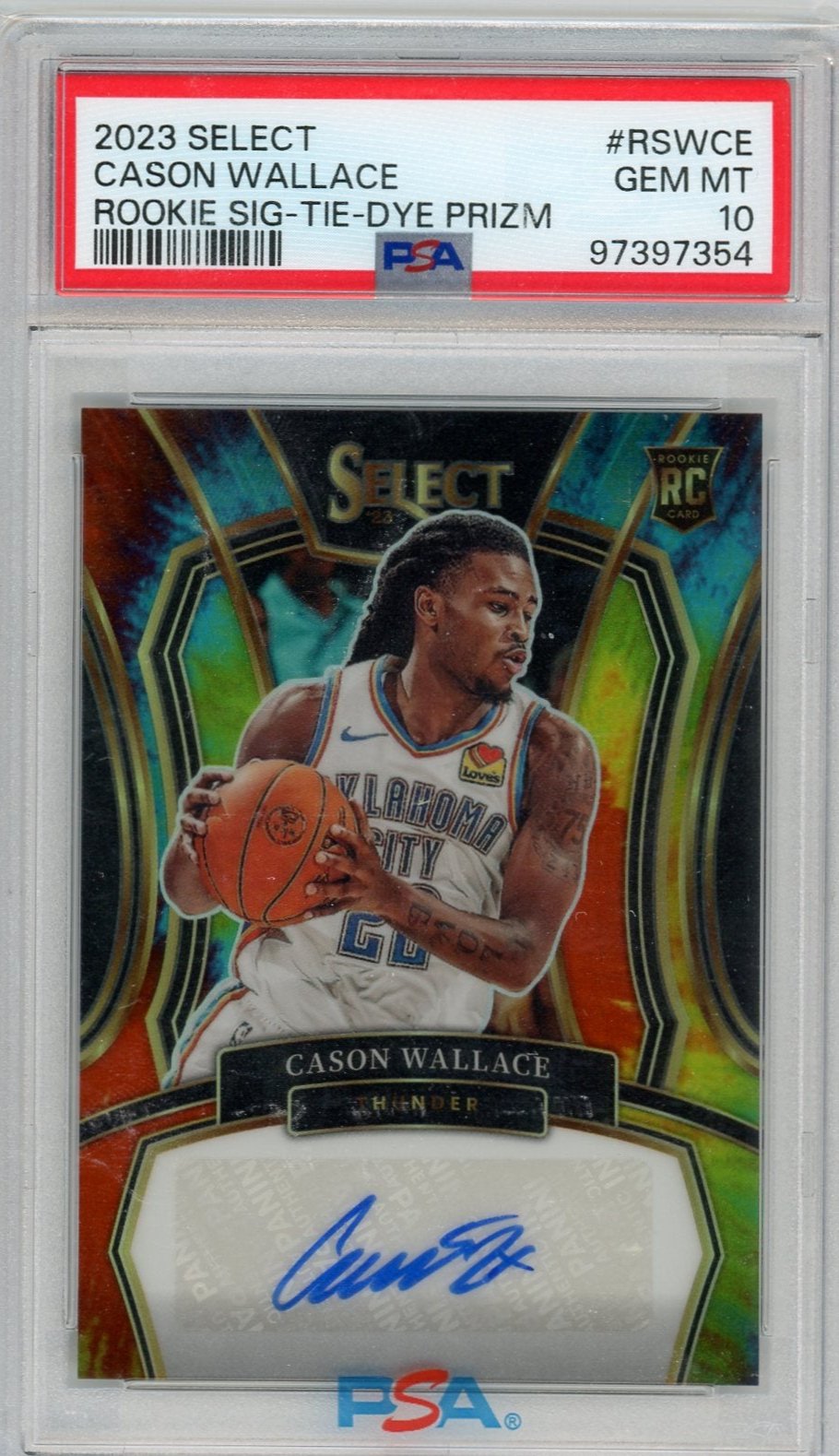 CASON WALLACE - 2023-24 Basketball Select Tie Dye Rookie Auto 3/25 PSA 10