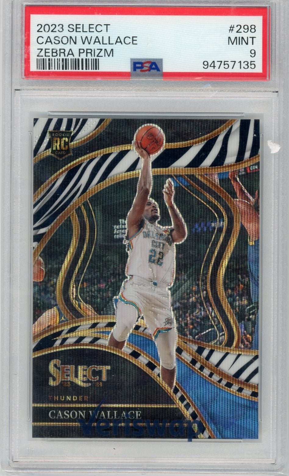 CASON WALLACE - 2023-24 Basketball Select Zebra Courtside Rookie PSA 9