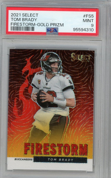 TOM BRADY - 2021 Football Select "Firestorm" Gold 1/10 PSA 9