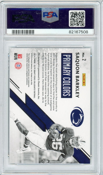 SAQUON BARKLEY - 2018 Football Elite Draft Picks Primary Colors Rookie Auto 7/25 PSA 9