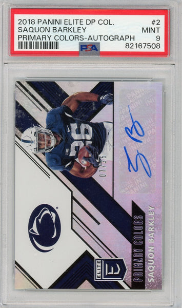 SAQUON BARKLEY - 2018 Football Elite Draft Picks Primary Colors Rookie Auto 7/25 PSA 9