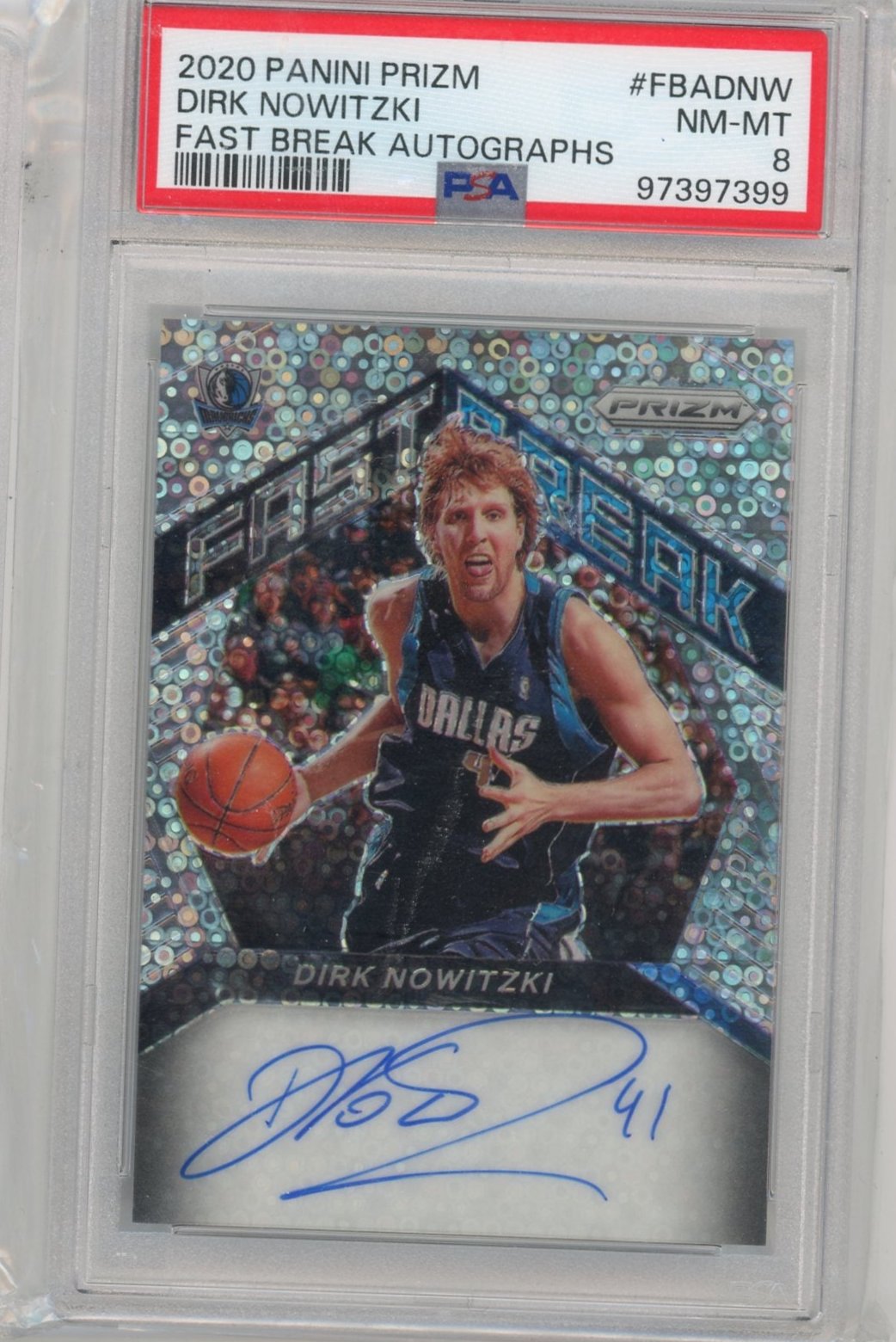 DIRK NOWITZKI - 2020-21 Basketball Prizm Fast Break Auto PSA 8