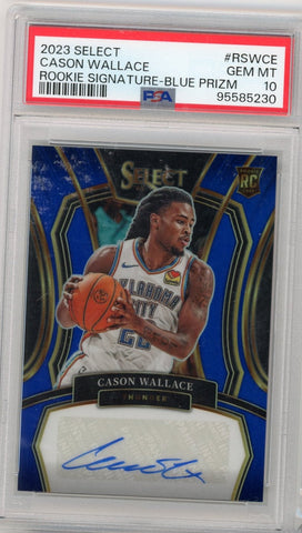 CASON WALLACE - 2023-24 Basketball Select Blue Auto 29/49 PSA 10