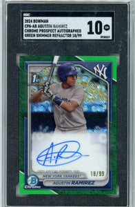 AGUSTIN RAMIREZ - 2024 Baseball Bowman Chrome Green Shimmer Prospect Auto 18/99 SGC 10