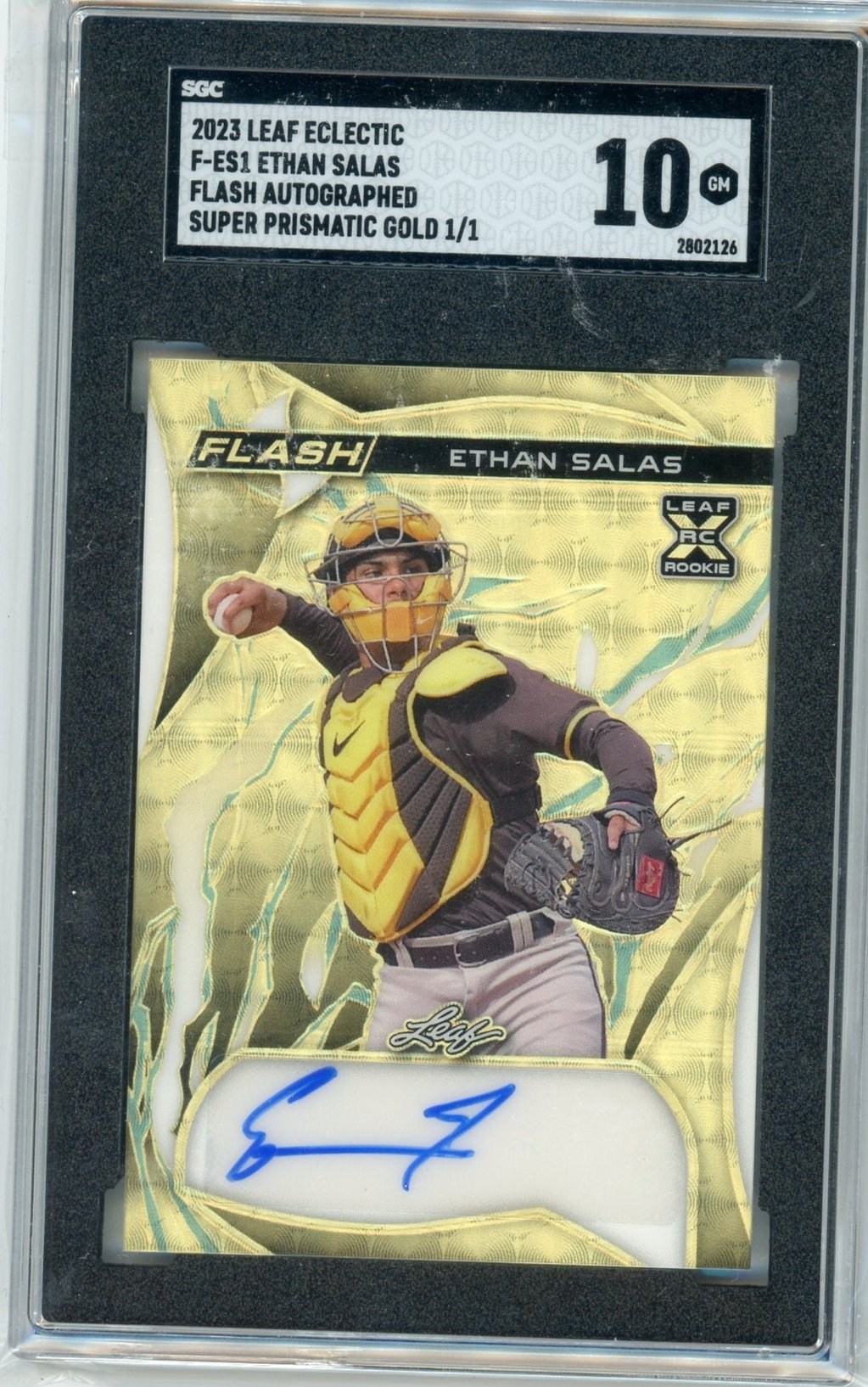 ETHAN SALAS - 2023 Baseball Leaf Eclectic Flash Auto Super Prismatic Gold 1/1 SGC 10