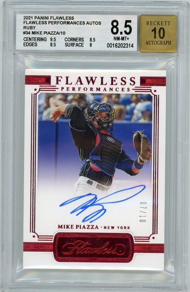 MIKE PIAZZA - 2021 Baseball Panini Flawless Performances Auto Red 7/10 BGS 8.5