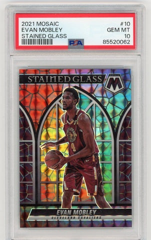 EVAN MOBLEY-2021 Basketball Mosaic Stained Glass RC PSA 10