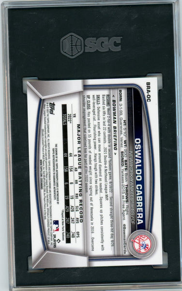 OSWALDO CABRERA-2023 Baseball Bowman Mega Box Mojo Refractor RC Auto 98/99 SGC 10/10