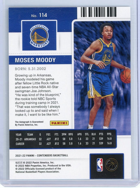 MOSES MOODY - 2021-22 Basketball Panini Contenders Rookie Ticket Auto