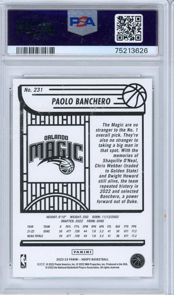 PAOLO BANCHERO - 2022-23 Basketball Hoops Winter Rookie PSA 10