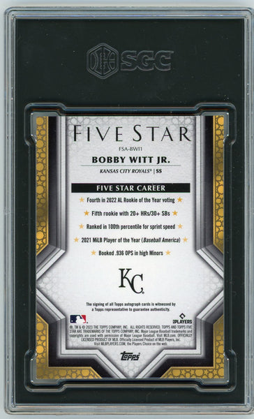 BOBBY WITT JR - 2023 Baseball Topps Five Star Green Auto 25/75 SGC 10