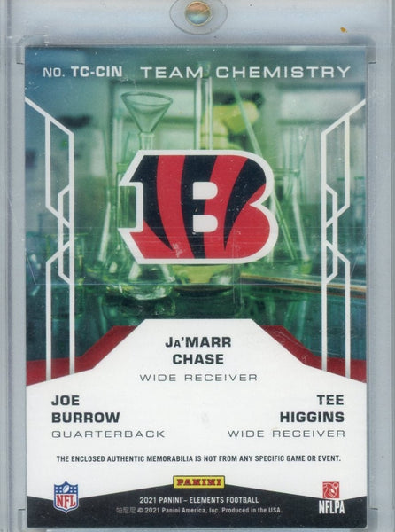 JOE BURROW / JA'MARR CHASE / TEE HIGGINS - 2021 Football Elements "Team Chemistry" Triple Patch 3/5
