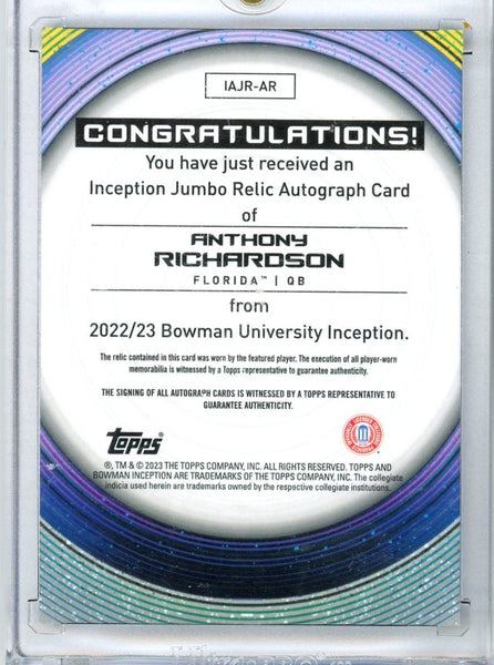 ANTHONY RICHARDSON - 2023 Football Bowman Inception Rookie Jersey Auto 31/199