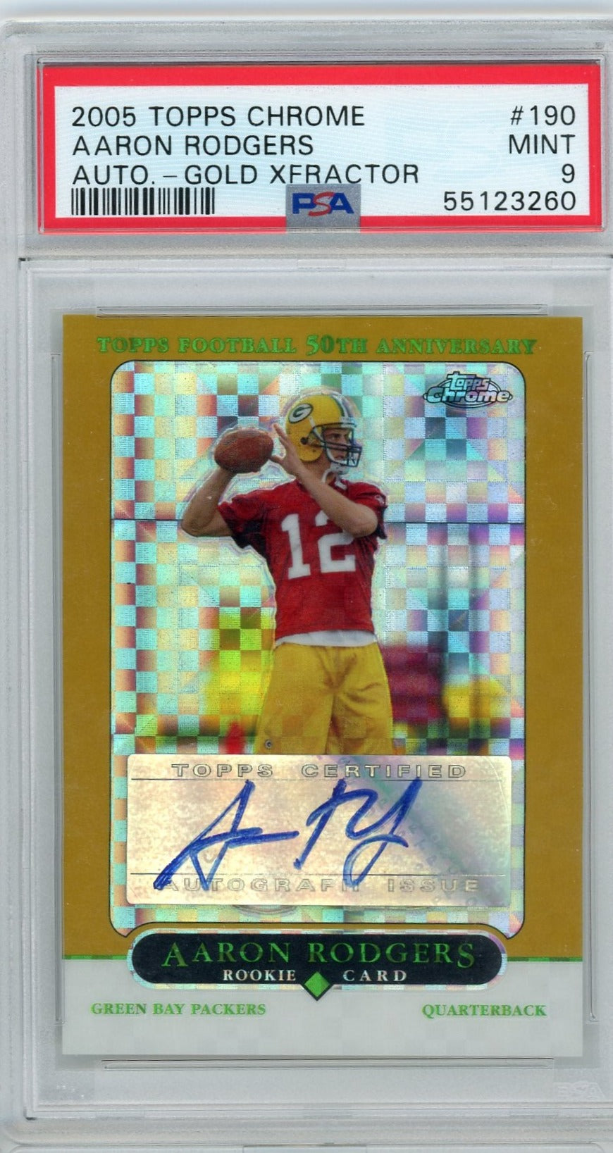 AARON RODGERS - 2005 Football Topps Chrome Gold X-Fractor Rookie Auto 388/399