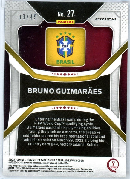 BRUNO GUIMARAES - 2022 Soccer Prizm World Cup Purple Mojo Rookie 3/49